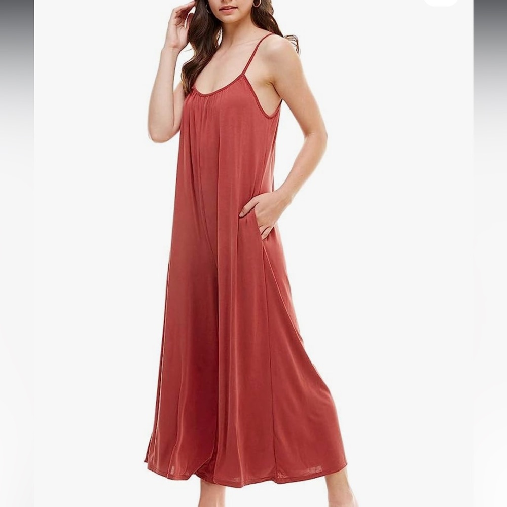 Rusty pink wide leg comfy jumpsuit